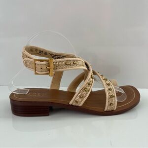 FRANCO SARTO Ina Toe Loop Sandal In Natural Raffia NEW